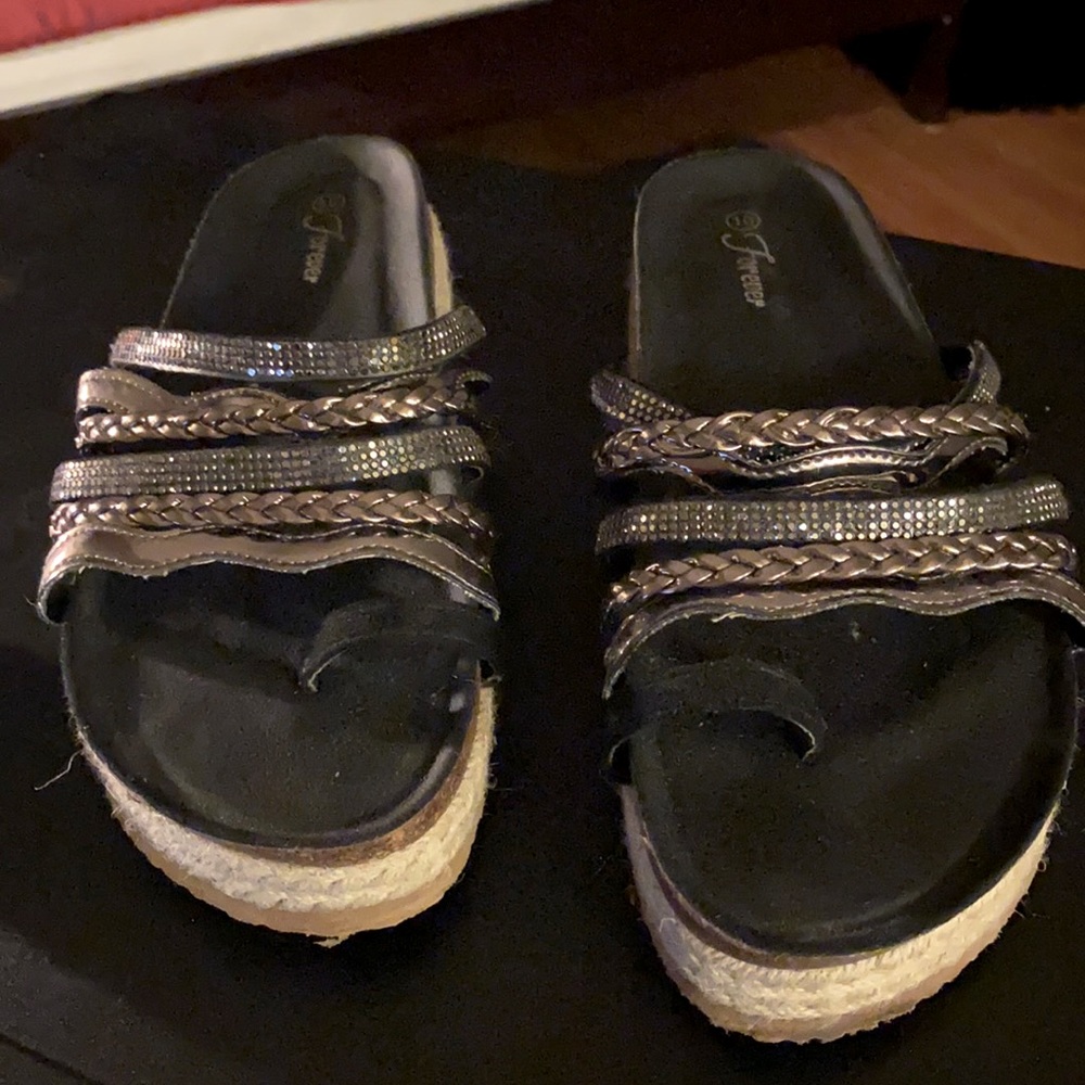 Black & metallic silver sandals with heels